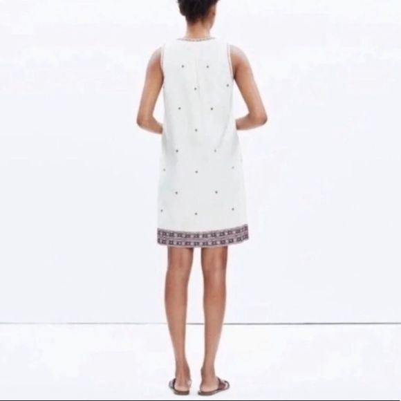 Madewell 8 Ivory boho embroidered sleeveless shirt dress tassel tie front vneck - Picture 2 of 6